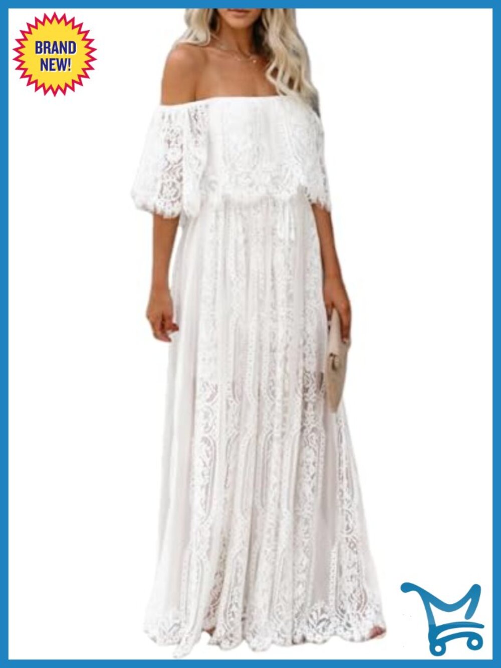 Off Shoulder Lace Maxi Dress Wedding Photoshoot A-Line Short Sleeve